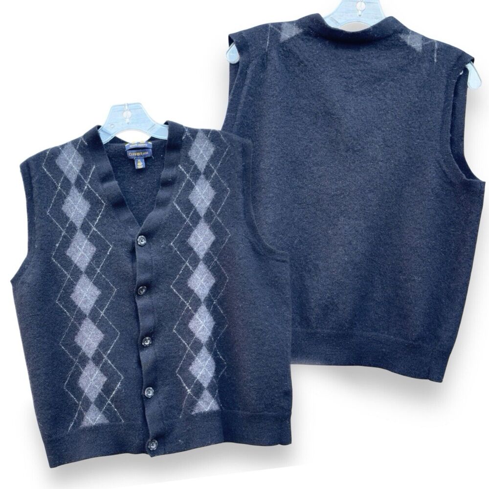 Vintage Merino Argyle Button Front Sweater Vest Mens XL Y2k Preppy Academia - Picture 9 of 10